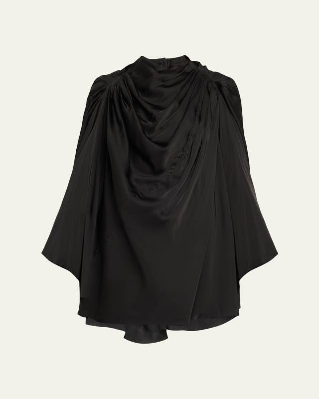 Long-Sleeve Draped Cape Tunic